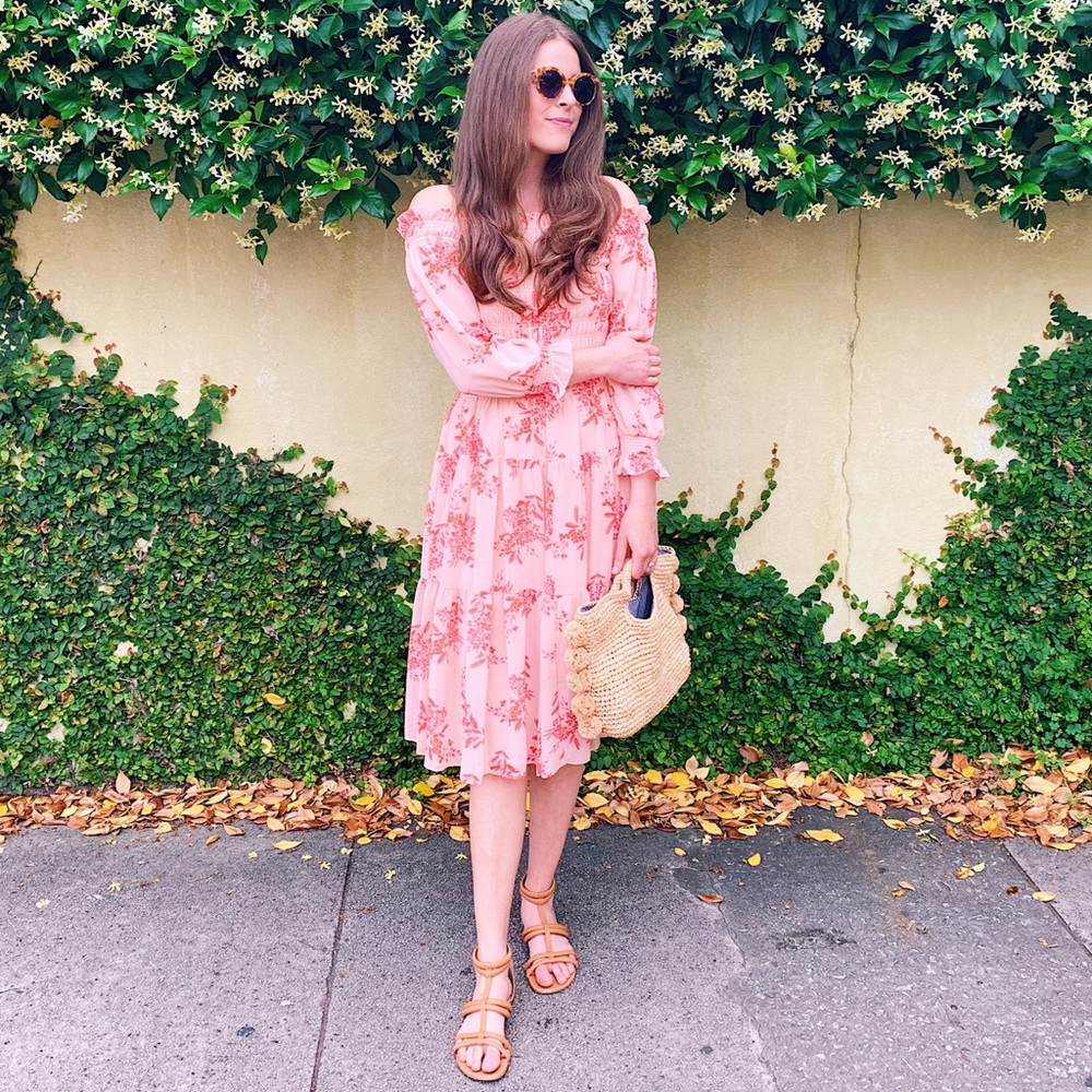 Eliza J Floral Off the Shoulder Midi Dress